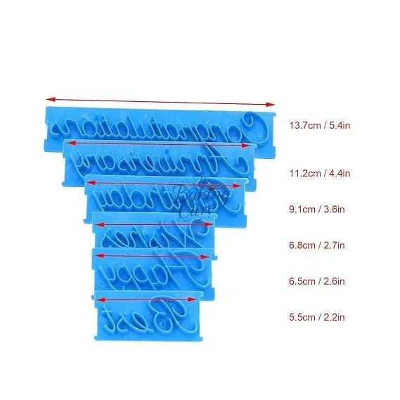 6Pcs Cake Words Stamp, Happy Birthday Best Wishes Congratulation Anniversary Handwritten Letter Cutter