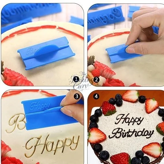 6Pcs Cake Words Stamp, Happy Birthday Best Wishes Congratulation Anniversary Handwritten Letter Cutter