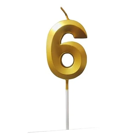 The Baking Curv Golden Number 6 Candle | Metallic Gold Cake Topper for Birthday, Party Decoration, Kids & Adults Celebration| Number Candle | Birthday Candle