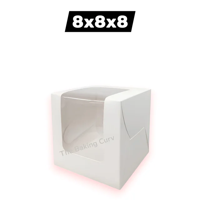 The Baking Curv Tall Cake Box 8x8x8 Inches with L-Shape Window – Elegant Window Box for Small Tier & Fondant Cakes - 8x8x8
