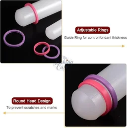 The Baking Curv 9 Inch Nylon Fondant and Dough Rolling Pin – With Adjustable Thickness Guide Rings
