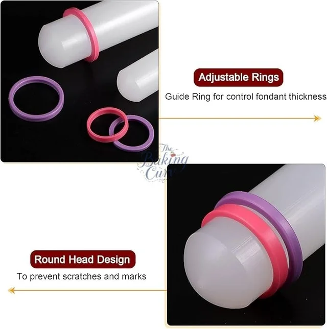 The Baking Curv 9 Inch Nylon Fondant and Dough Rolling Pin – With Adjustable Thickness Guide Rings