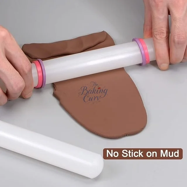 The Baking Curv 9 Inch Nylon Fondant and Dough Rolling Pin – With Adjustable Thickness Guide Rings