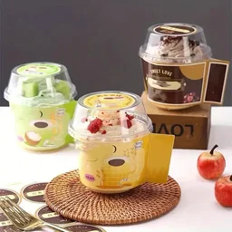 The Baking Curv Boba Glass | Mousse Glass | Parfait & Pudding Containers with Lids