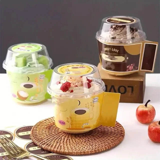 The Baking Curv Boba Glass | Mousse Glass | Parfait & Pudding Containers with Lids - Pack of 10