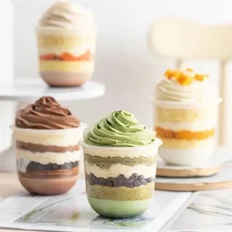 The Baking Curv Boba Glass | Mousse Glass | Parfait & Pudding Containers with Lids - Pack of 10