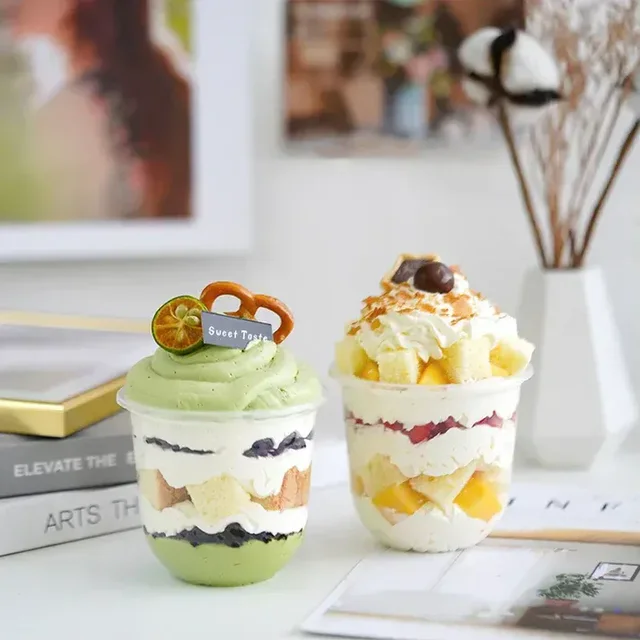 The Baking Curv Boba Glass | Mousse Glass | Parfait & Pudding Containers with Lids - Pack of 10