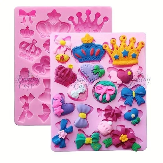 The Baking Curv Bows Crown Heart Silicone Mold, Multifunction Bow Queen Cake Decorating for Sugarcraft, Fondant, Resin,Decorating