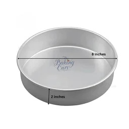 The Baking Curv 8 x 2 Inch Height Premium Silver Aluminum Round Cake Tin – Professional-Grade Bakeware for Perfect Cakes, Cheesecakes, Brownies, Muffins, Pies, Tarts, Gourmet Desserts & More