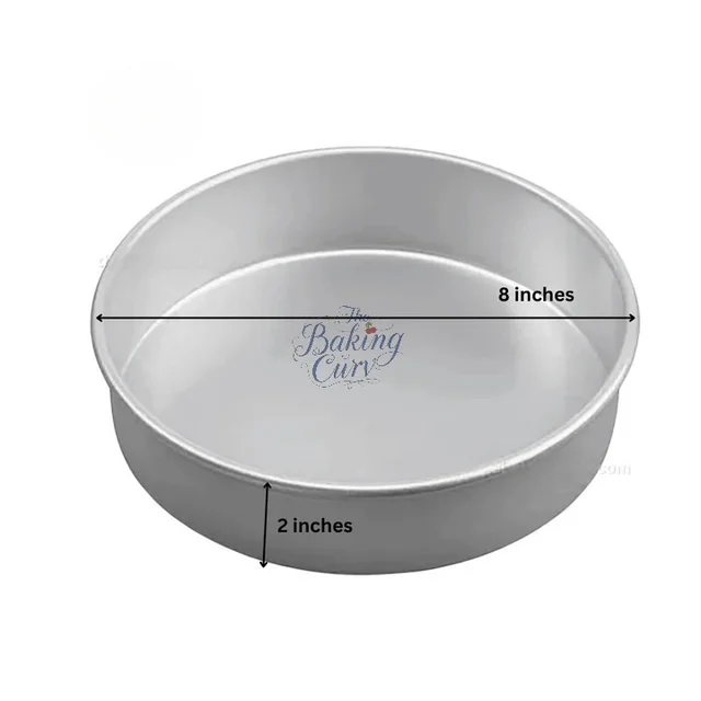 The Baking Curv 8 x 2 Inch Height Premium Silver Aluminum Round Cake Tin – Professional-Grade Bakeware for Perfect Cakes, Cheesecakes, Brownies, Muffins, Pies, Tarts, Gourmet Desserts & More