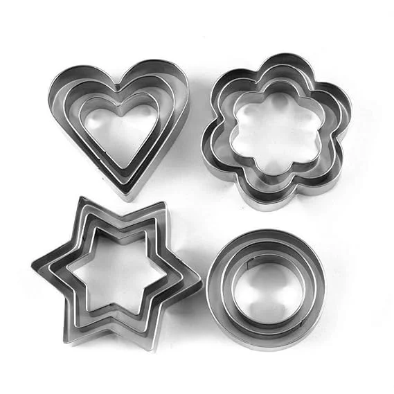 The Baking Curv 12 Pcs Stainless Steel Cookie Cutter Set – Assorted Shapes for Baking & Fondant Decoration