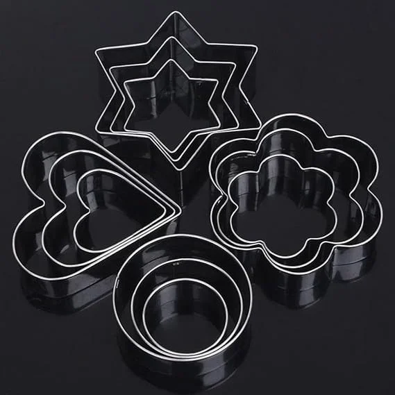 The Baking Curv 12 Pcs Stainless Steel Cookie Cutter Set – Assorted Shapes for Baking & Fondant Decoration