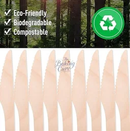 The Baking Curv 160mm Wooden Knife – Disposable, Eco-Friendly Cutlery for Parties & Events - Pack of 50