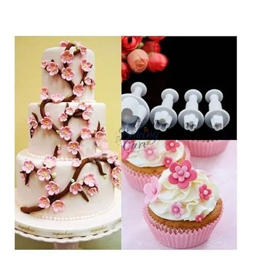 "Flower Blossom Plunger Cutter Set – Pack of 4 Floral Fondant & Cookie Cutters"