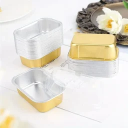 Rectangular 2x3" Foil Bake and Serve Containers with Lids for Cupcakes - Pack Of 10