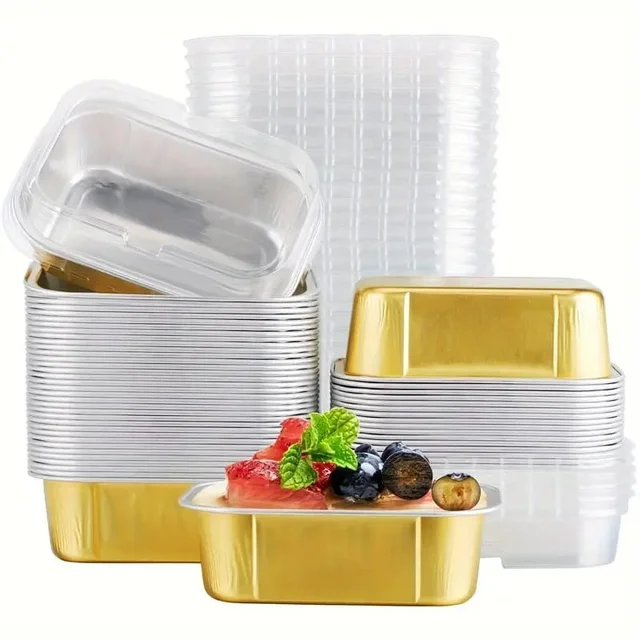 Rectangular 2x3" Foil Bake and Serve Containers with Lids for Cupcakes - Pack Of 10