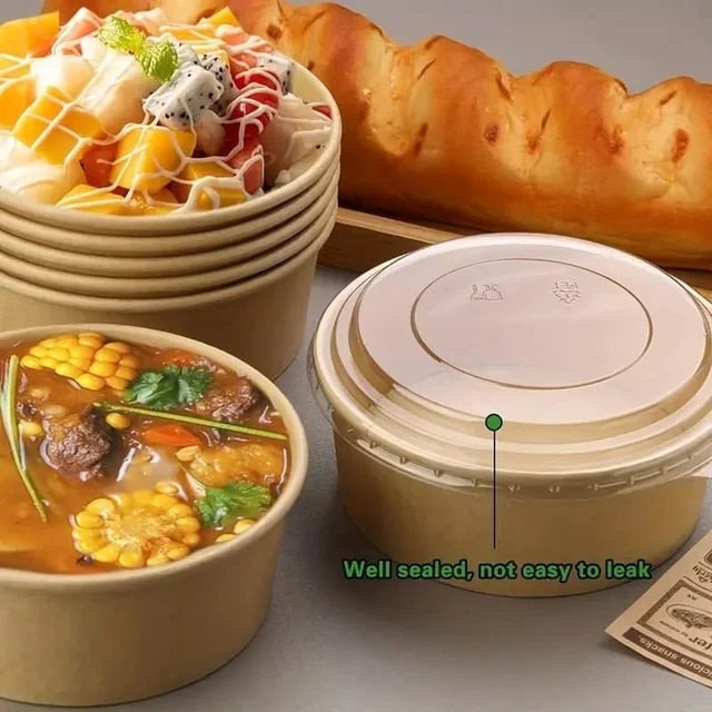 Round Paper Tub with Lid – Food-Grade, Leak-Resistant, Disposable Container | The Baking Curv - Pack Of 5