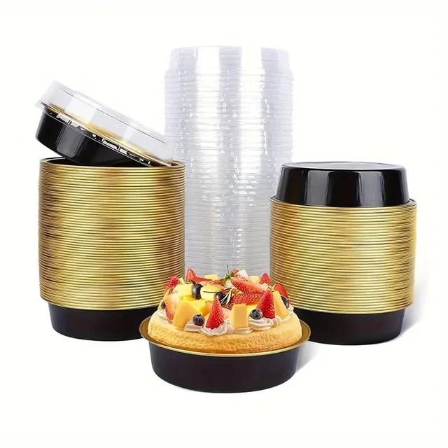 Beta Round Foil Bake & Serve with Lid – Oven-Safe, Disposable, With Dome Lid | The Baking Curv - Black, Pack Of 10