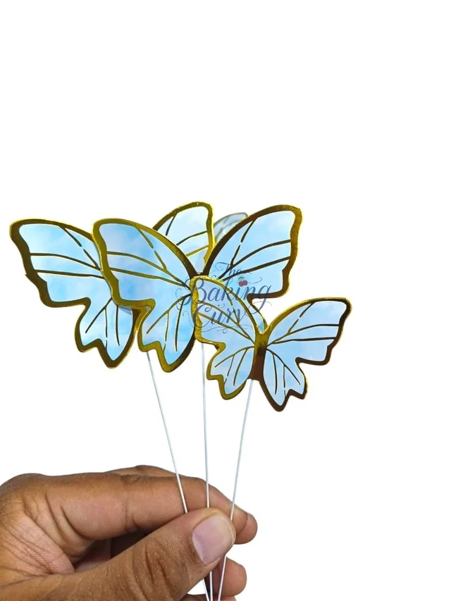 The Baking Curv Pastel Blue Butterfly Cake Toppers – Pack of 10 Elegant Decorative Butterflies | Cake Decoration