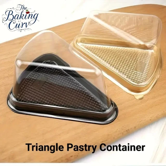 The Baking Curv Triangle Pastry Container | Clear Hinged Plastic Clamshell for Cake or Pie Slices - Black, Pack Of 100