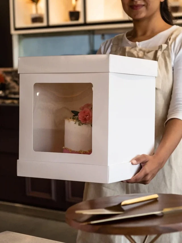 The Baking Curv 10 Inch Tall Cake Box with Window – Premium Display Box for Tiered & Fondant Cakes - 10 Inch, White