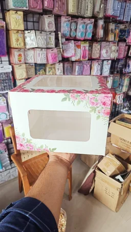 The Baking Curv Floral Tall Cake Box with 2-Side Window – 10x10x7 Inch Elegant Printed Box for Designer Cakes