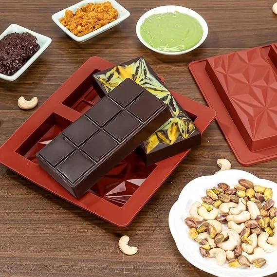 The Baking Curv 2 in 1 Deep Kunafa Chocolate Geometric & Classic Design Silicone Mould | Pistachio Kunafa Chocolate Bar Mould