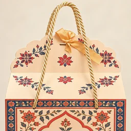 Madhubani Print PRISM Window Hamper Box with Rope Handle – 7 x 5 x 9 Inch -