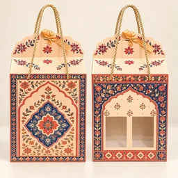 Madhubani Print PRISM Window Hamper Box with Rope Handle – 7 x 5 x 9 Inch -