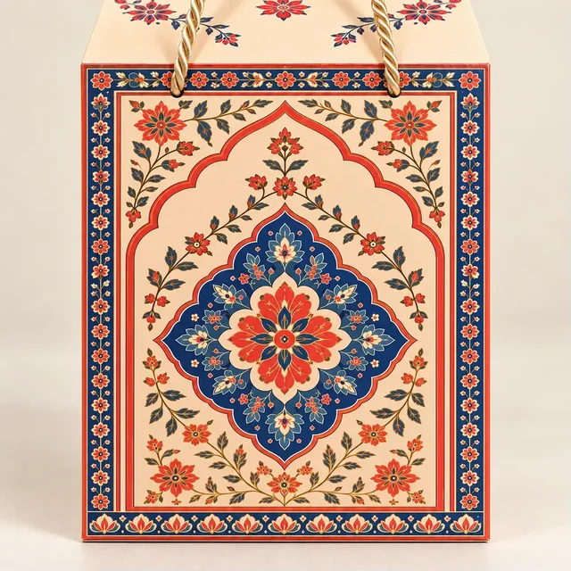 Madhubani Print PRISM Window Hamper Box with Rope Handle – 7 x 5 x 9 Inch -