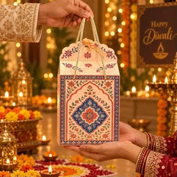 Madhubani Print PRISM Window Hamper Box with Rope Handle – 7 x 5 x 9 Inch -