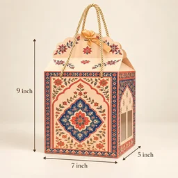 Madhubani Print PRISM Window Hamper Box with Rope Handle – 7 x 5 x 9 Inch -