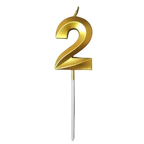 The Baking Curv Golden Number 2 Candle | Metallic Gold Cake Topper for Birthday, Party Decoration, Kids & Adults Celebration| Number Candle | Birthday Candle