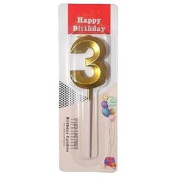 The Baking Curv Golden Number 3 Candle | Metallic Gold Cake Topper for Birthday, Party Decoration, Kids & Adults Celebration| Number Candle | Birthday Candle