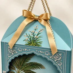 Royal Turquoise Peacock Palace Print Hamper Box with Rope Handle – 8 x 12 x 8 Inch -