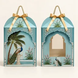 Royal Turquoise Peacock Palace Print Hamper Box with Rope Handle – 8 x 12 x 8 Inch -