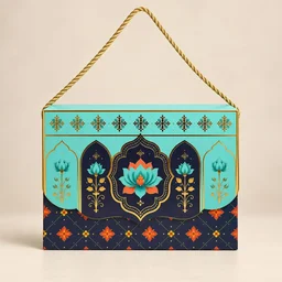 Turquoise Royal Lotus Mandala Print Flap Hamper Box - 9 x 6.5 x 3 Inch