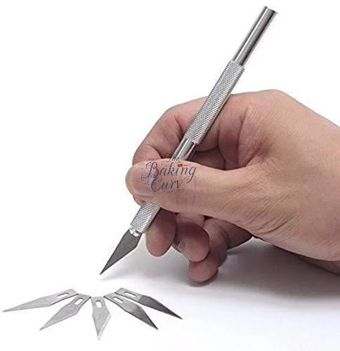 The Baking Curv Precision Craft Knife – Sharp Detailing Cutter for Fondant, Stencils, Detail Pen Knife With 5 Interchangeable Sharp Blades