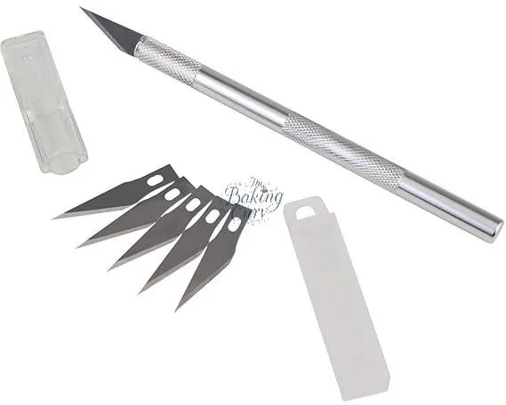 The Baking Curv Precision Craft Knife – Sharp Detailing Cutter for Fondant, Stencils, Detail Pen Knife With 5 Interchangeable Sharp Blades