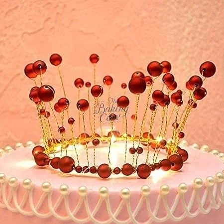 The Baking Curv Red Pearl Crown Cake Topper – Elegant Decorative Accessory for Birthday, Baby Shower & Princess Theme Cakes