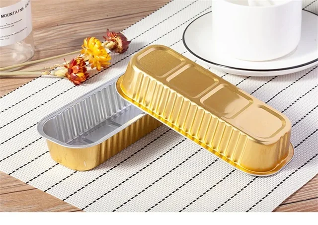 Rectangle Foil Limo Bake & Serve with Lid – Oven-Safe, Disposable Baking Tray with Dome Lid | The Baking Curv - Pack Of 10, Golden