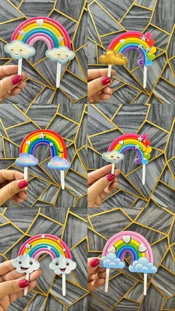 The Baking Curv Rainbow Cake Topper – Mixed Design Decorative Topper for Birthdays & Celebrations