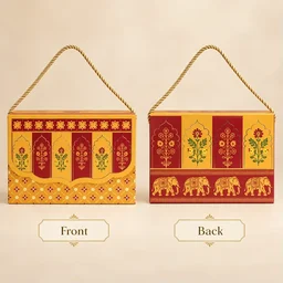 Royal Maroon & Mustard Floral Arch Print Flap Hamper Box - 9 x 6.5 x 3 Inch