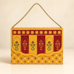 Royal Maroon & Mustard Floral Arch Print Flap Hamper Box - 9 x 6.5 x 3 Inch