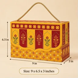 Royal Maroon & Mustard Floral Arch Print Flap Hamper Box - 9 x 6.5 x 3 Inch