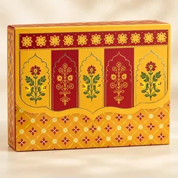 Royal Maroon & Mustard Floral Arch Print Flap Hamper Box - 9 x 6.5 x 3 Inch