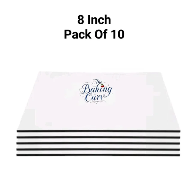 The Baking Curv Reusable Square MDF Cake Base 8x8 – Ideal for Professional Cake Presentation (Pack Of 10) - 8 Inch, White