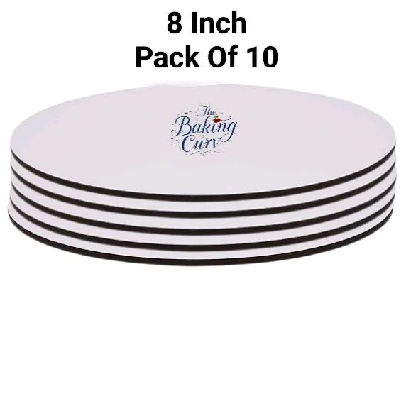 The Baking Curv Reusable Round MDF Cake Base 8x8 – Ideal for Professional Cake Presentation (Pack Of 10)
