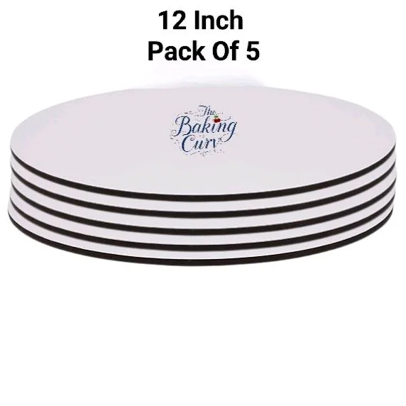 The Baking Curv Reusable Round MDF Cake Base 12x12 – Ideal for Professional Cake Presentation (Pack Of 5) - White, 12 Inch