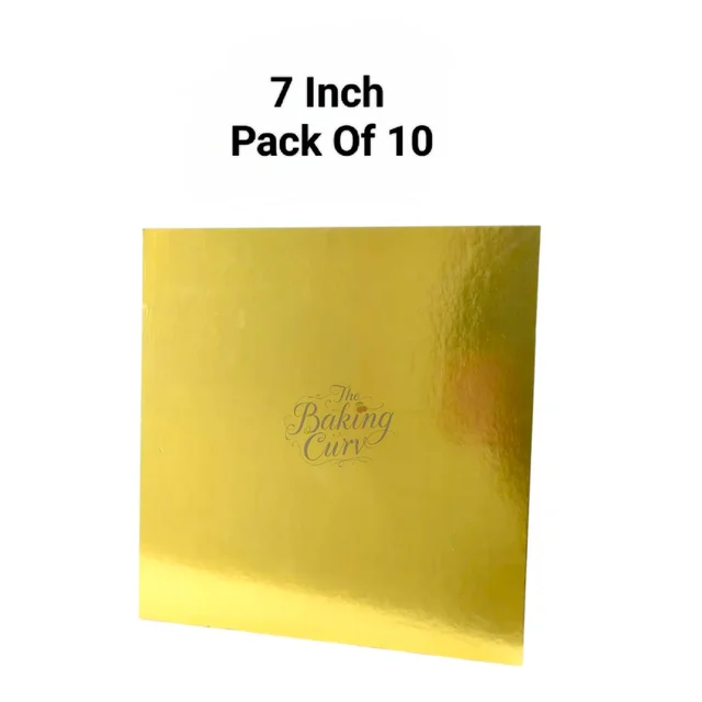 The Baking Curv Reusable Square MDF Cake Base 7x7 – Ideal for Professional Cake Presentation (Pack Of 10) - Golden, 7 Inch